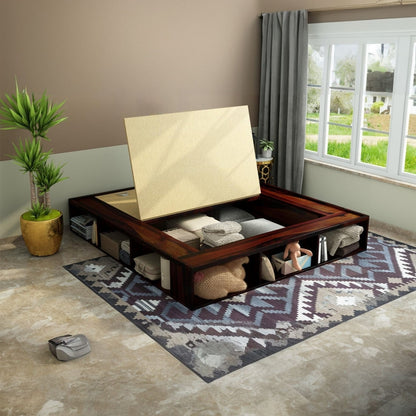 Unicorn Solid Wood Queen Size Drawer Storage Bed In Walnut Finish