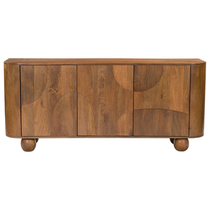 Walnut Finish 3-Door Sideboard with Quarter-Circle Inlay and Ball Fee