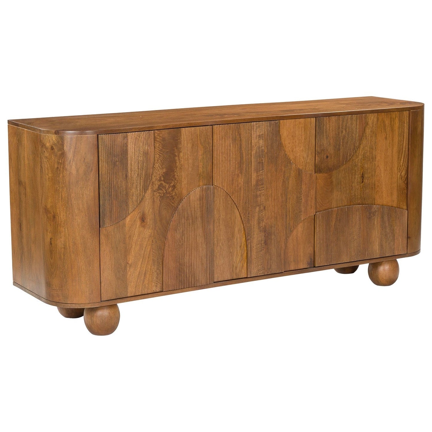 Walnut Finish 3-Door Sideboard with Quarter-Circle Inlay and Ball Fee