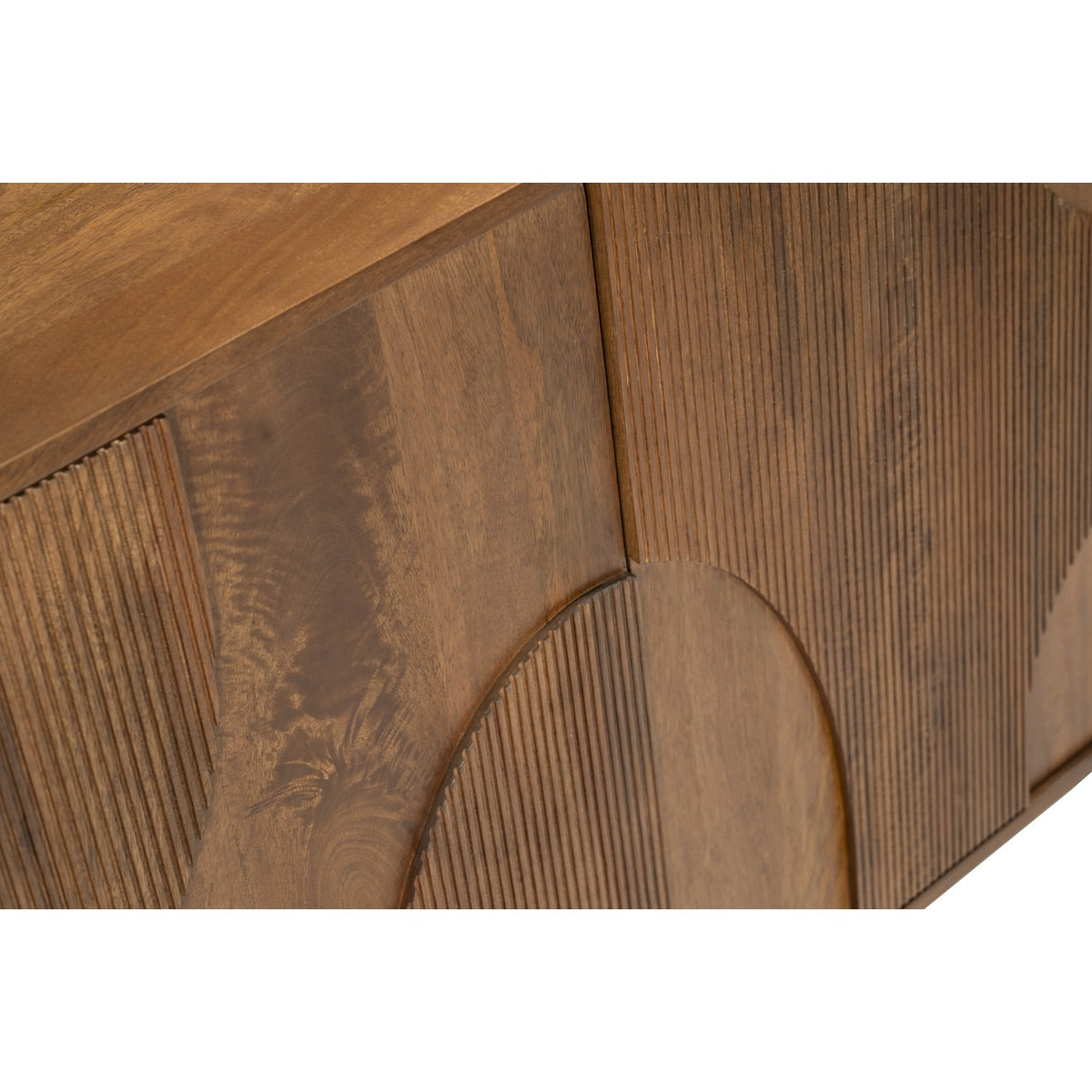 Walnut Finish 3-Door Sideboard with Quarter-Circle Inlay and Ball Fee