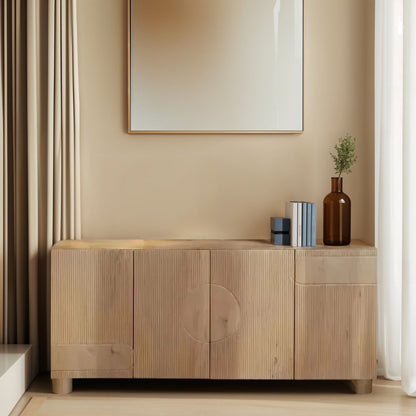 Amaze Contemporary Solid Mango Wood Sideboard with 4 Door in White Wash Finish