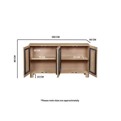 Amaze Contemporary Solid Mango Wood Sideboard with 4 Door in White Wash Finish