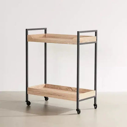 Grizzo Serving Trolley Bar Cabinet with Wood Shelves & Gold Metal Frame