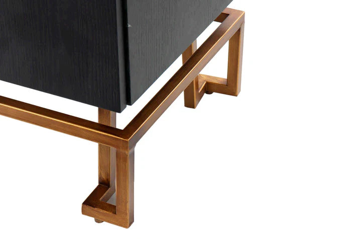 Modern Black Oak Sideboard / With 4 Door in Dark Finish with Metal Base