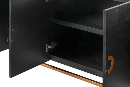 Modern Black Oak Sideboard / With 4 Door in Dark Finish with Metal Base