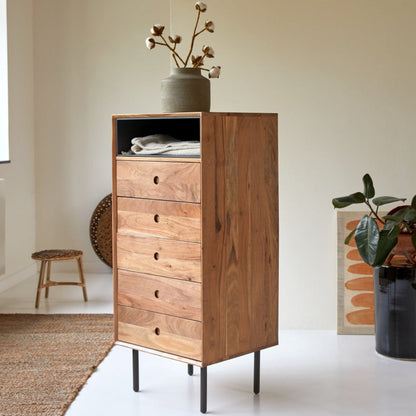Cleo Solid Acacia Wood Chest of Drawer With 4 Drawer & 1 shelf in Natural Finish