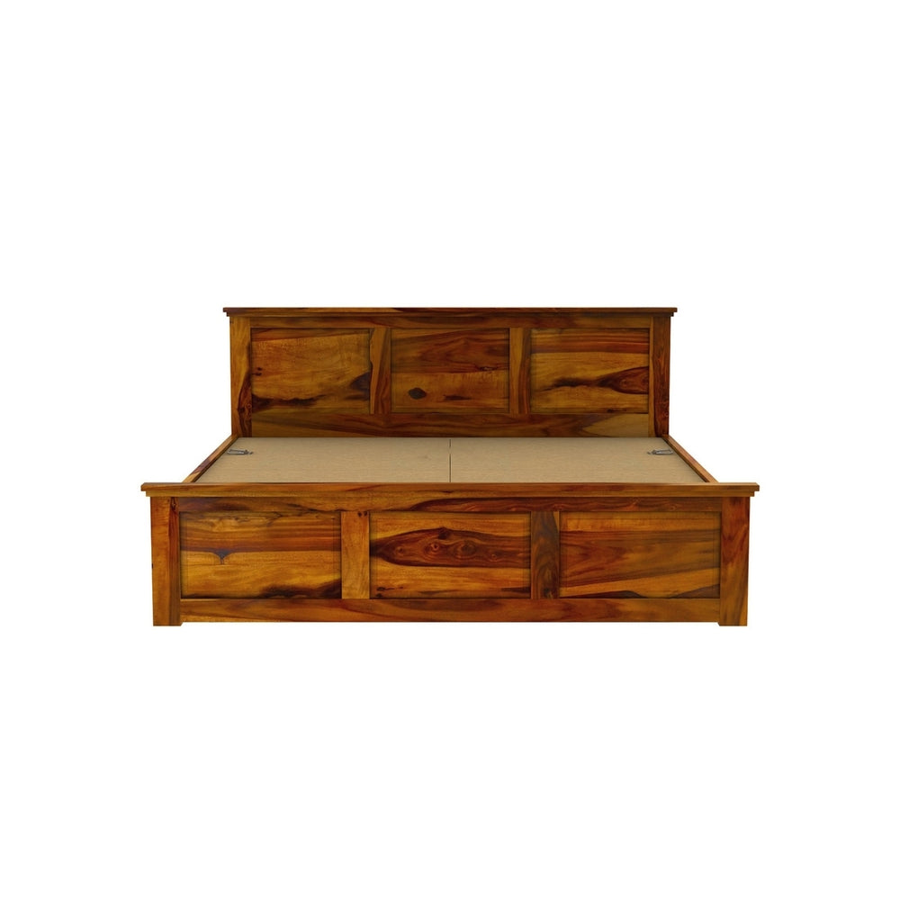 Stainfield Solid Wood Queen Size Box Storage Bed In Honey Oak Finish