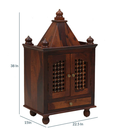 Sheesham Wood Mandir with Door | Floor Rested Home Temple