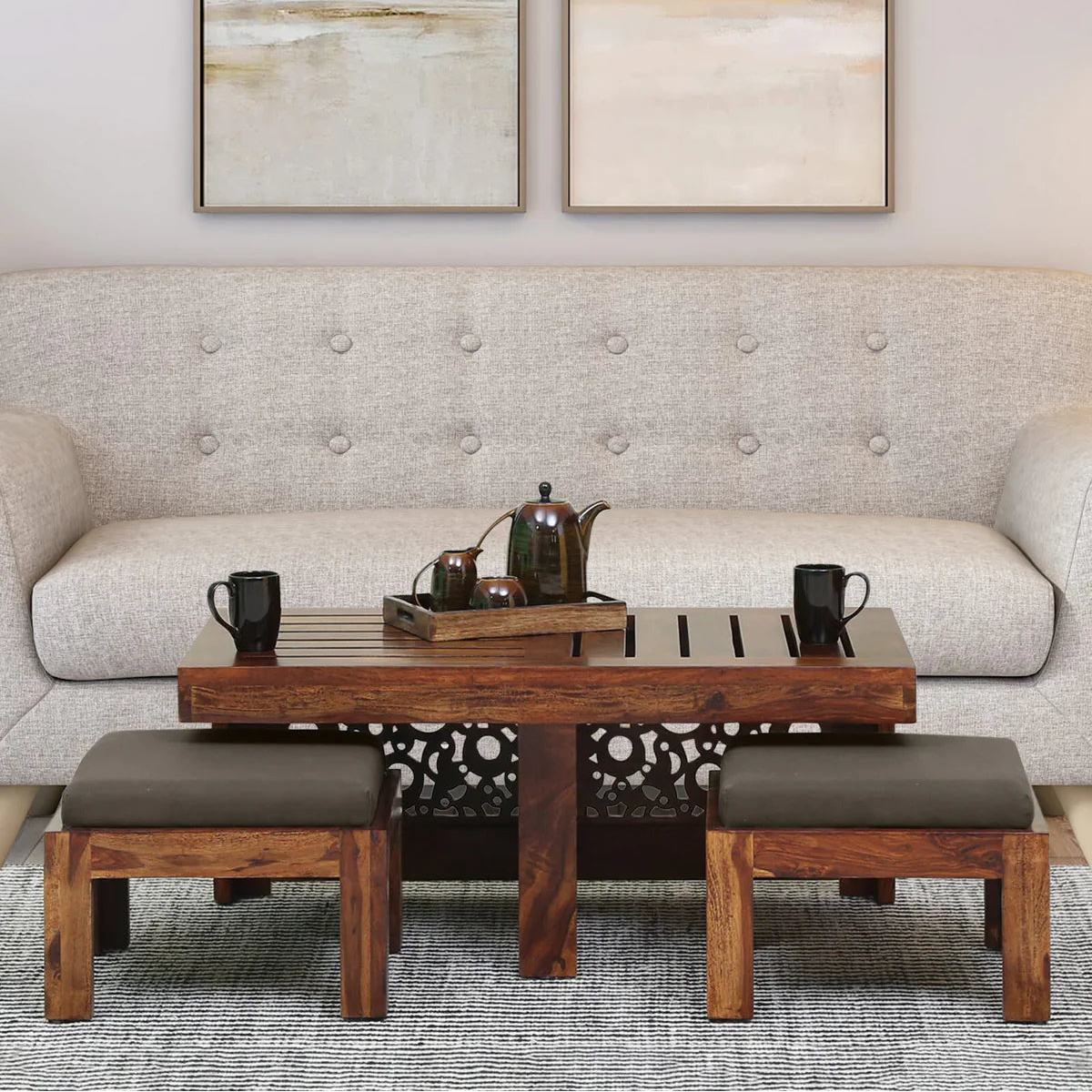 The Heritage Nest Solid Sheesham Coffee Table Set