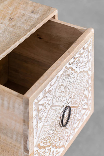 Marvin Solid Mango wood Chest of Drawer With 3 Hand Carved Drawer in White Wash Finish