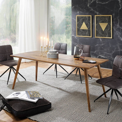 Retro Taper Solid Wood Sheesham Dining Table With Rounded Legs