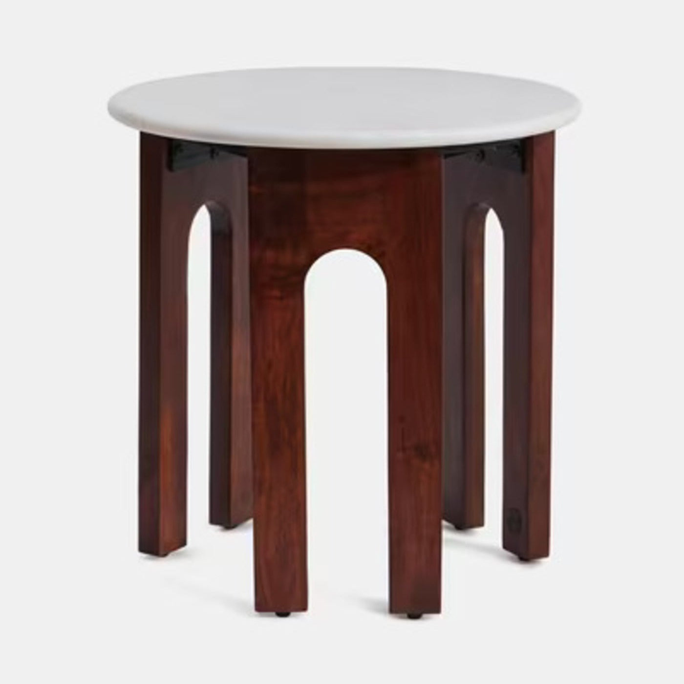 Modern Round Mango Wood Marble Top Side Table