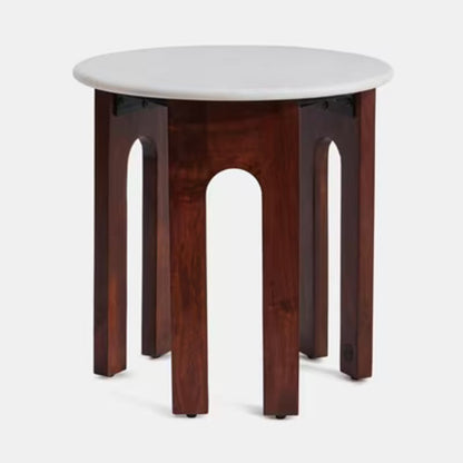Modern Round Mango Wood Marble Top Side Table