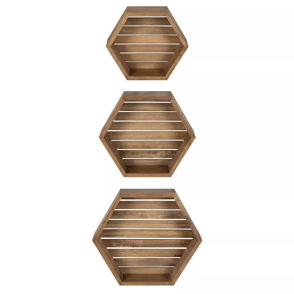 Hexagonal Wood Shelf Set of 3