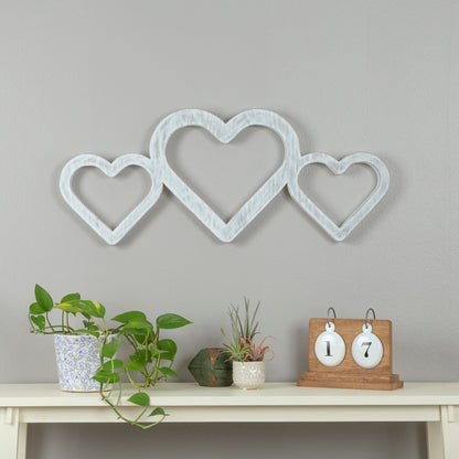 Large Whitewashed Triple Heart Wood| Love Accent for Wall or Shelf