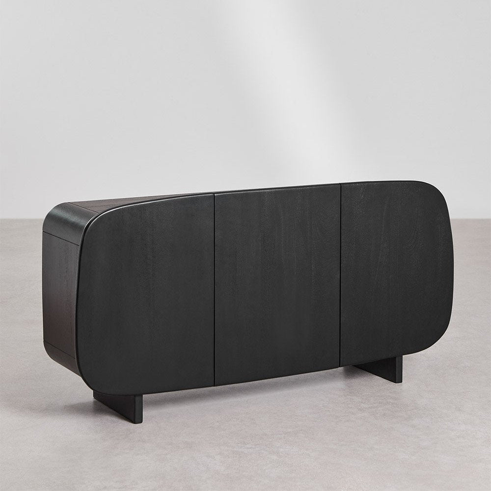 Sleek Black Solid Mango wood Sideboard with 3 Door