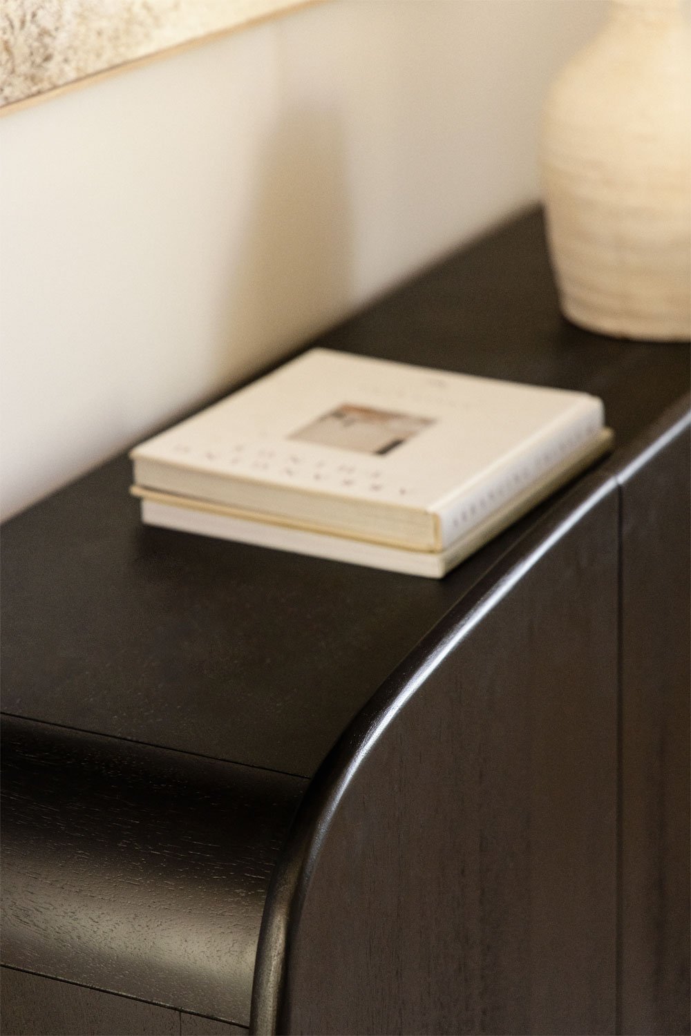 Sleek Black Solid Mango wood Sideboard with 3 Door