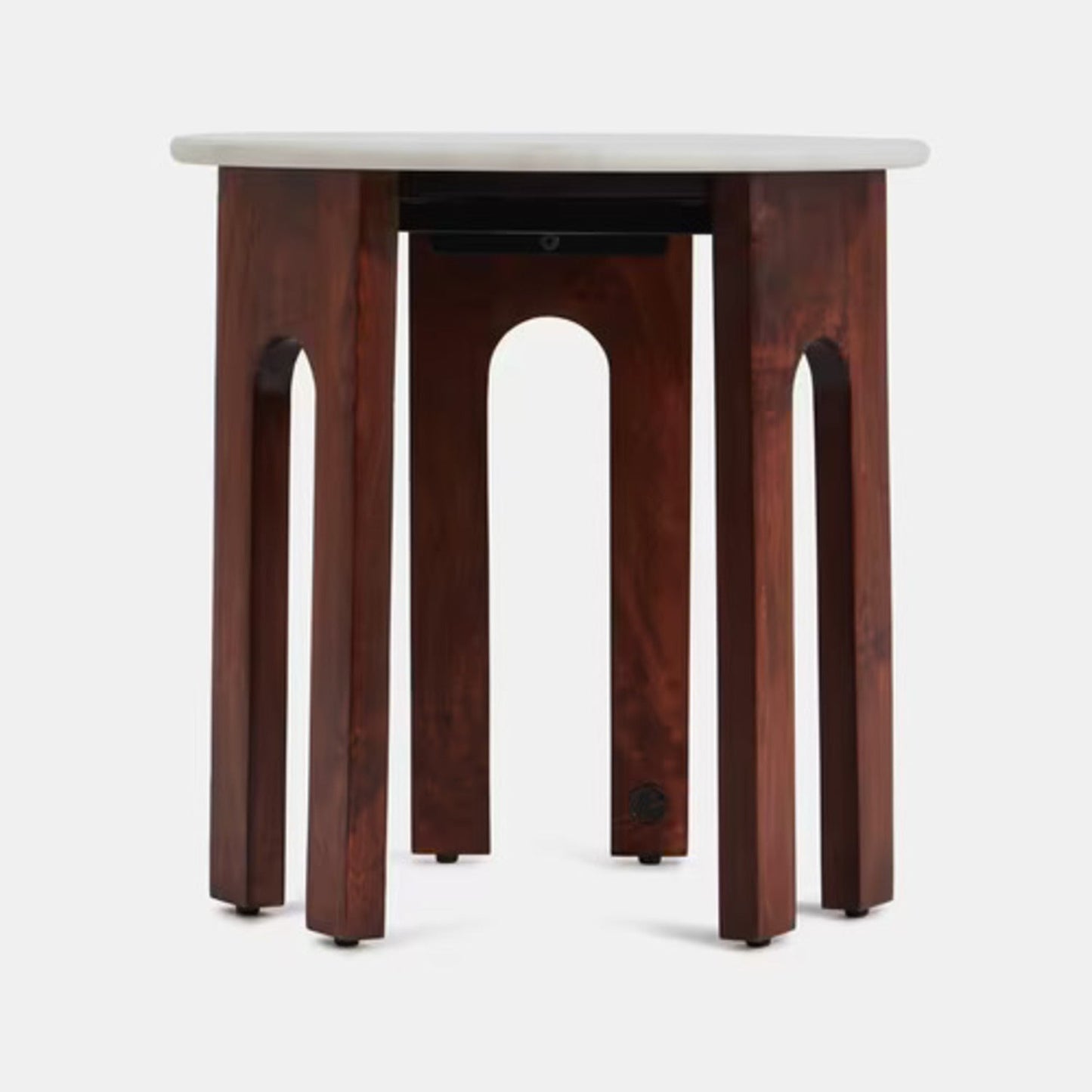 Modern Round Mango Wood Marble Top Side Table