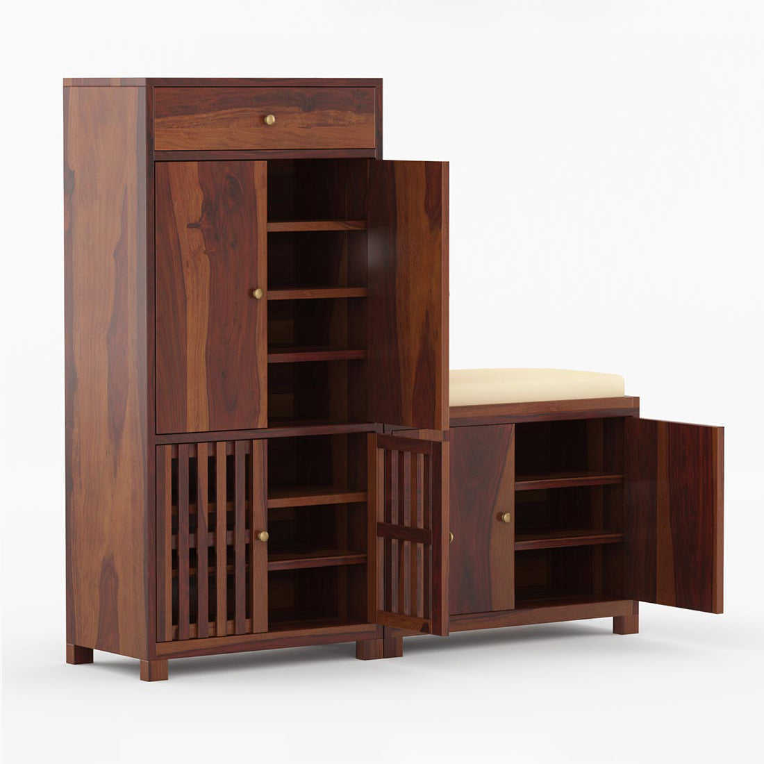 Noguchi Shoe Rack Of 40 Pairs In Provincial Teak Color By Woodenmood
