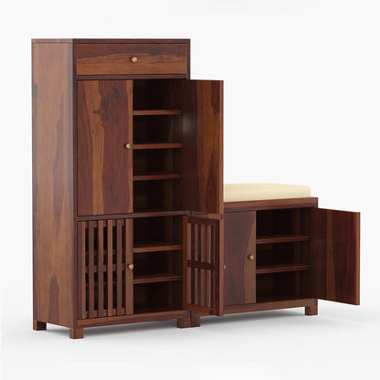 Noguchi Shoe Rack Of 40 Pairs In Provincial Teak Color By Woodenmood