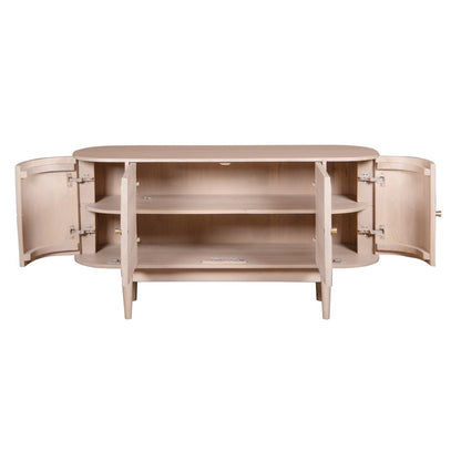 Contemporary Rattan Cane Oval 4-Door Storage Sideboard with Tapered Legs