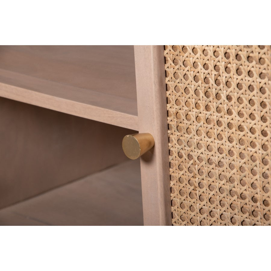 Contemporary Rattan Cane Oval 4-Door Storage Sideboard with Tapered Legs