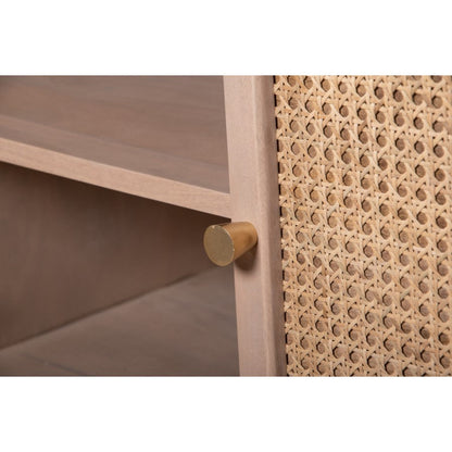 Contemporary Rattan Cane Oval 4-Door Storage Sideboard with Tapered Legs