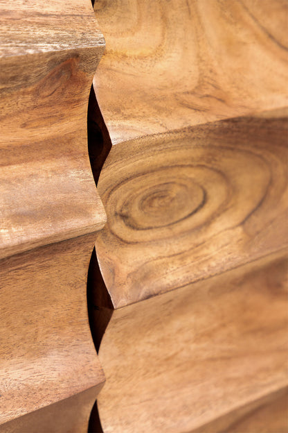 Zig-Zag Texture Solid Acacia wood Sideboard with 3 Door in Natual Finish