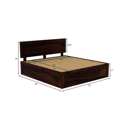 Modern Solid Sheesham Wood King Size Bed with Headboard & Box Storage – Dark Walnut Finish
