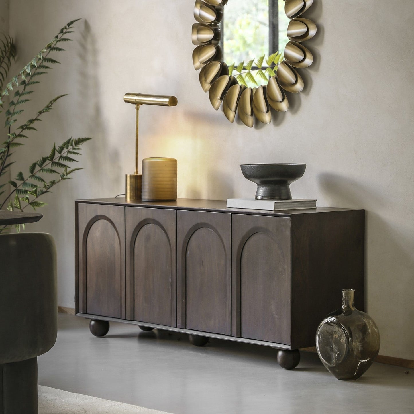 UrbanAura Wooden Sideboard With 4 Door in Dark Finish