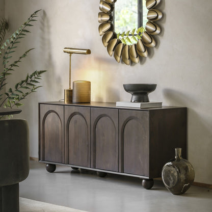 UrbanAura Wooden Sideboard With 4 Door in Dark Finish