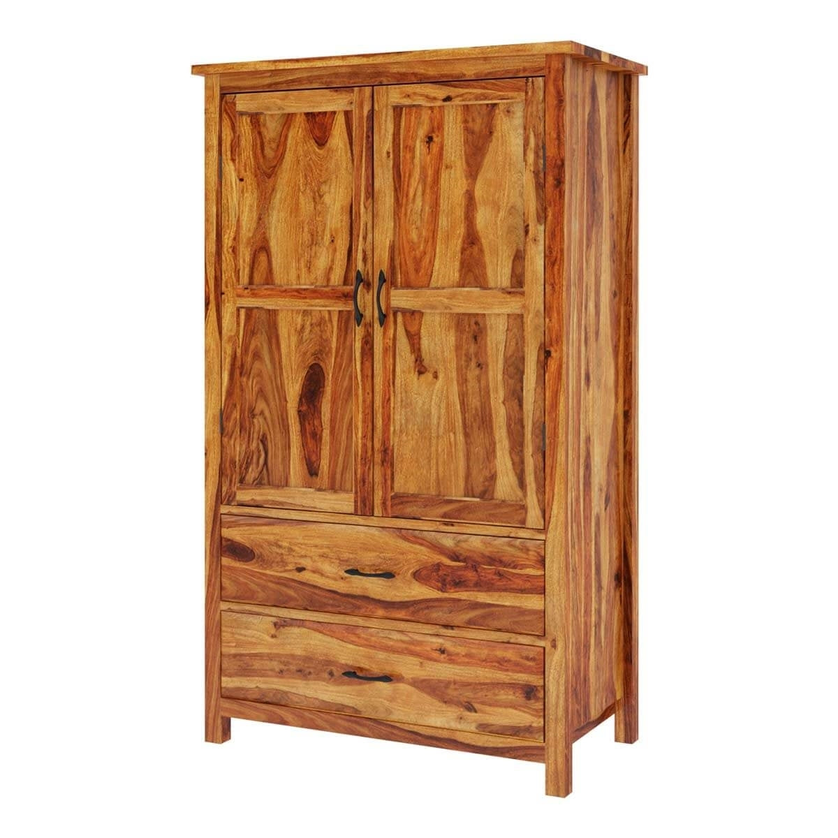 Rustic Solid Sheesham Wood 2 Door 2 Drawer Wardrobe In Light Honey Finish