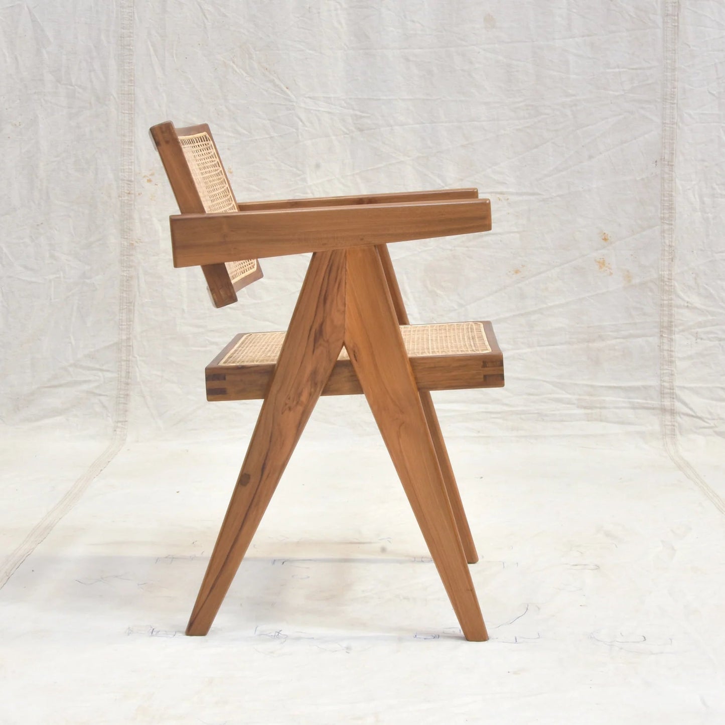 Solid Teakwood Cane Arm Chair
