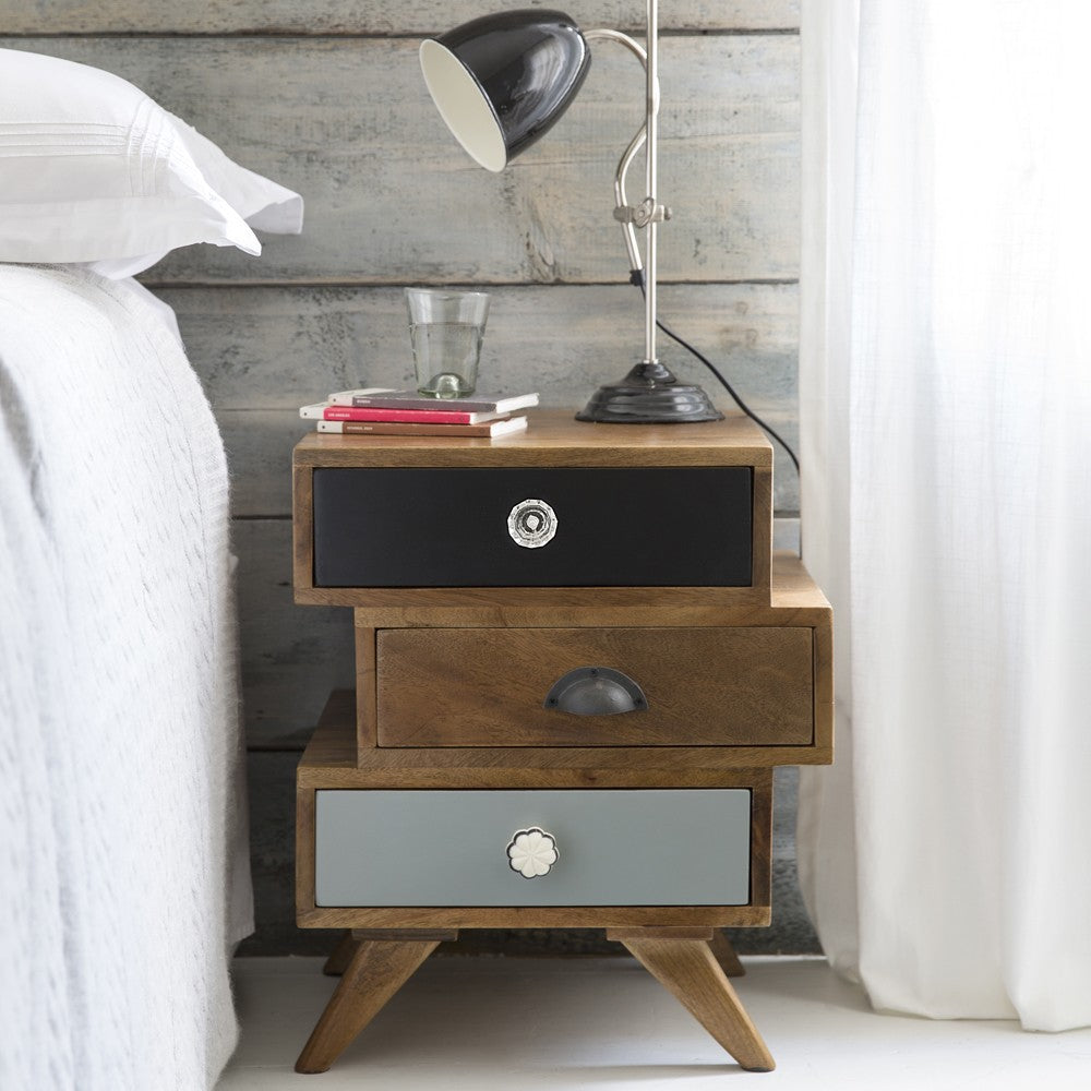 Retro Three Drawer Bedside Table
