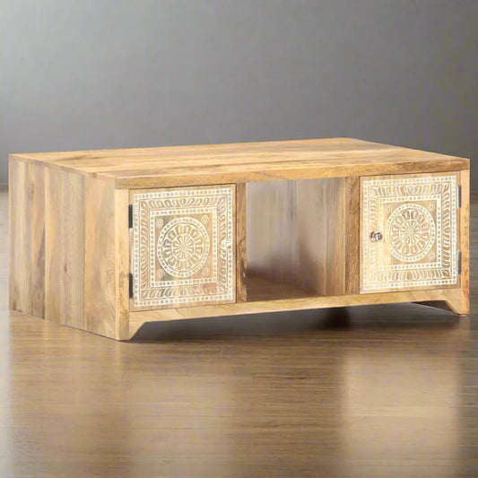 The Mandala Artisan Hand-Carved Mango Wood Coffee Table