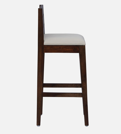 Sheesham Wood High Bar Stool with Backrest, Beige Padded Seat & Provincial Teak Finish