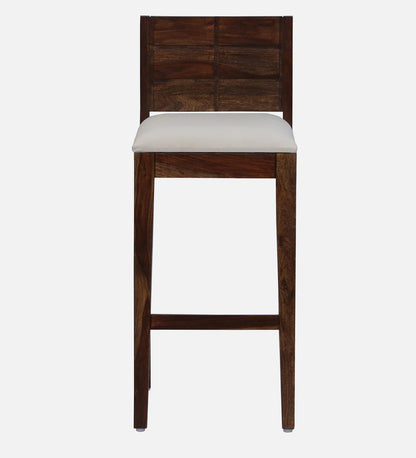 Sheesham Wood High Bar Stool with Backrest, Beige Padded Seat & Provincial Teak Finish