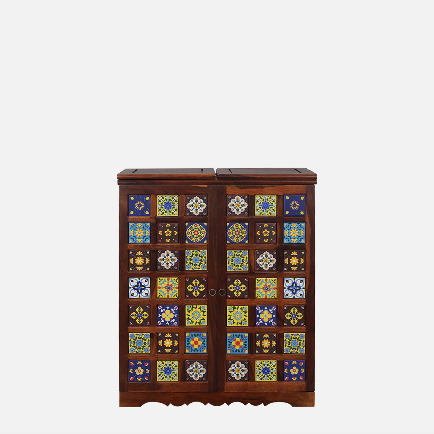 Siramika Sheesham Wood Bar Cabinet In Honey Oak Finish
