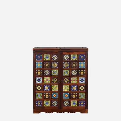 Siramika Sheesham Wood Bar Cabinet In Honey Oak Finish