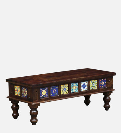 Siramika Solid Sheesham Wood 6-Seater Dining Set with Tiled Bench | Provincial Teak Finish